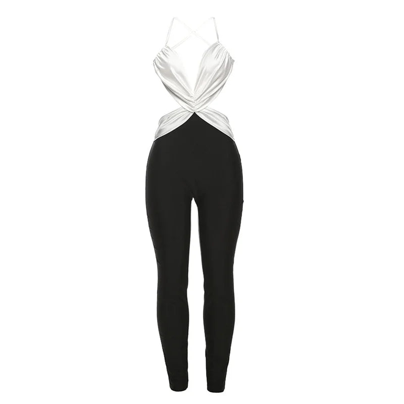Sexy Backless Jumpsuit Women Sleeveless Cross Ruched Wrap Straps Midnight Coquette