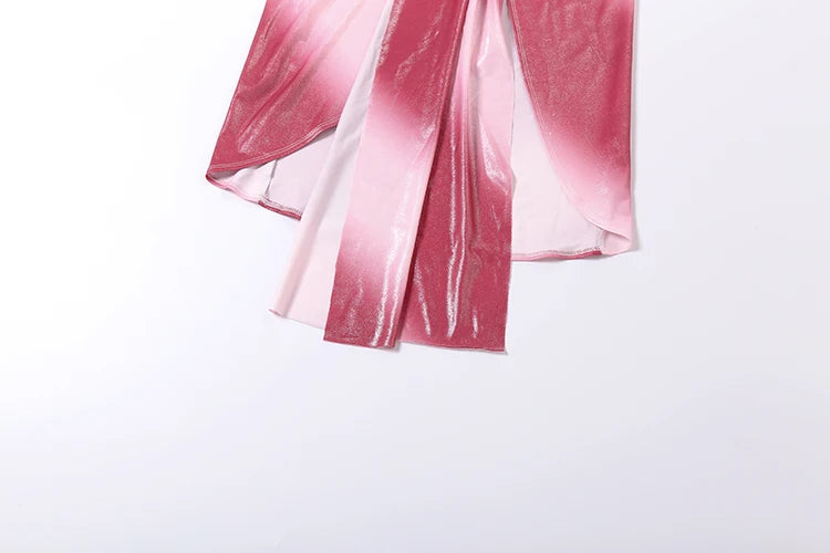 Weird Puss Glitter Split Dress Women Y2K Silky Sexy Party Gradient Ruched Ribbon Sleeveless Evening Beach Vacation Maxi Bodycon