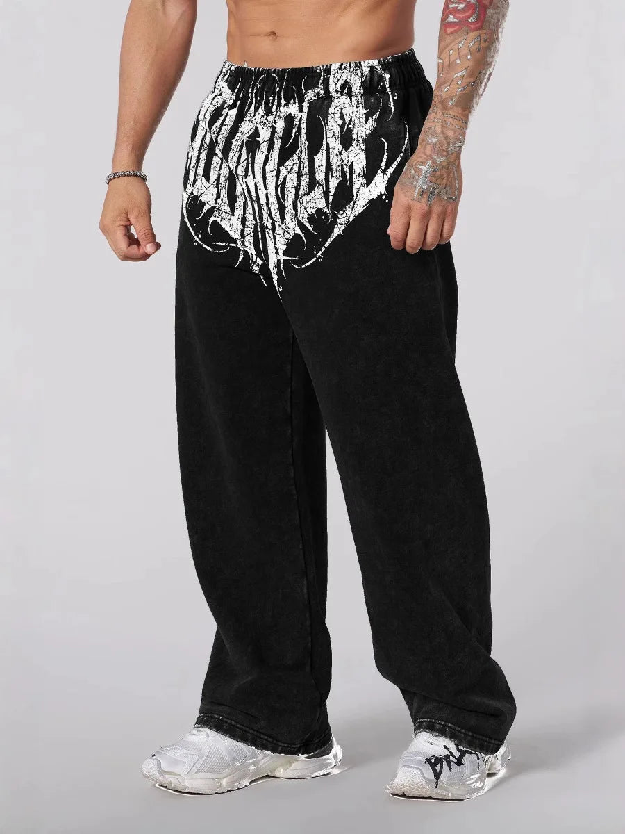 American Style Men's Sports Pants Joggers Muscle Fitness Casual Long Pants Loose Straight Pants Street Fashion Trendy Men's Pant