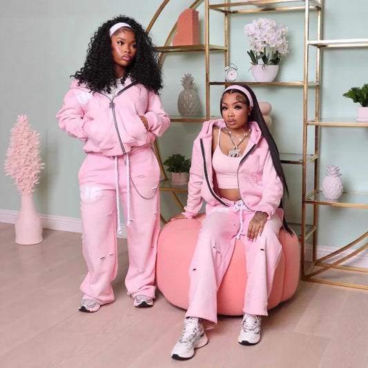 Spicy Girl American Street Sport Hoodie Set Women's Polyester Fiber Fashionable Comfortable Casual Outfit Combo