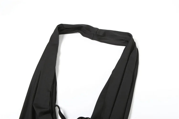 Weird Puss Sexy 2Piece Set Irregular Metal Rings Tube Tops+Bandage Halter Backless Swing Collar Playsuit Midnight Matching Suit