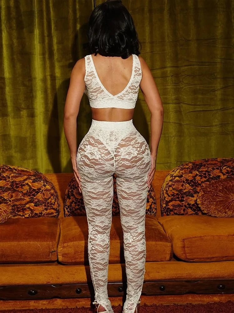 2 Piece Set, lace Coquette Wide Belt Tank Tops+Leggings