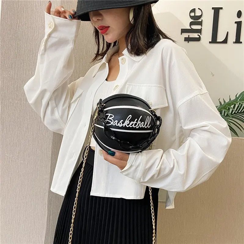 2024 Crossbody Bag New Network Red Personality Fun Pink Ins Versatile Chain Football Basketball Shoulder Bag Small Round Bag