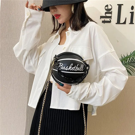 2024 Crossbody Bag New Network Red Personality Fun Pink Ins Versatile Chain Football Basketball Shoulder Bag Small Round Bag