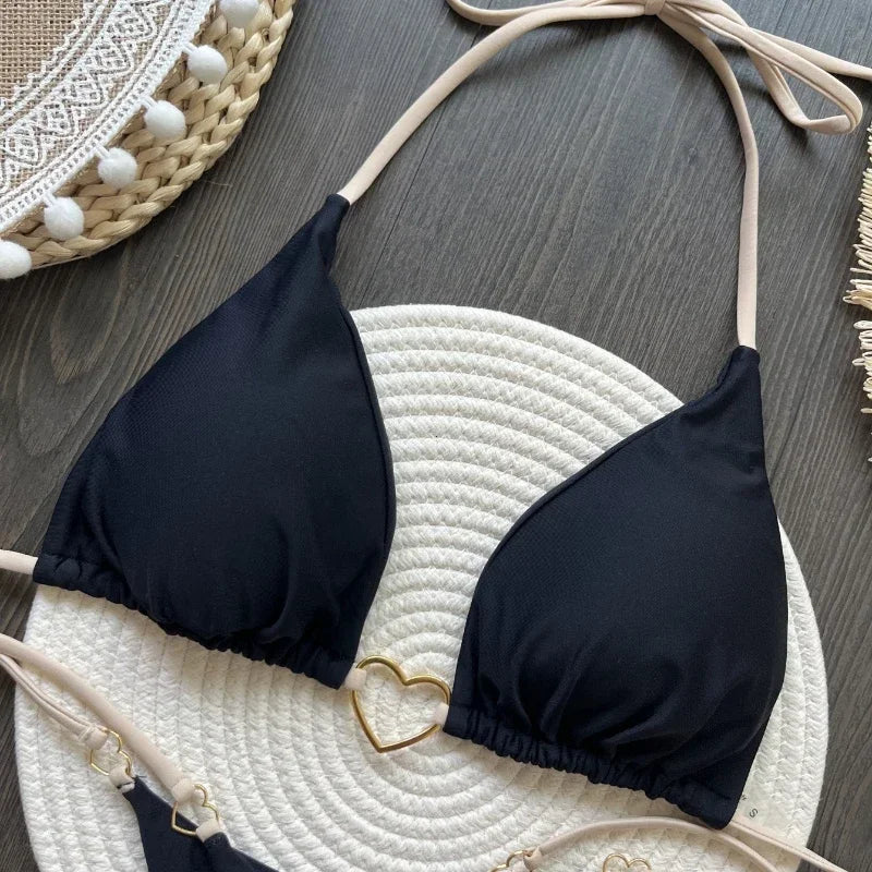 2025 Solid Color White Bikini Women Suit Low Waist Lace-up Swimsuit Two-piece Set swimwear women bathing suit купальник