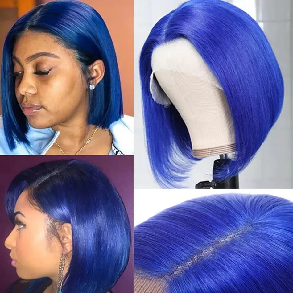 Blue Bob Lace Front Wig Human Hair 13x4 Colored Short Navy Blue Bob Wigs Pre Plucked Natural Hairline With Baby Hair