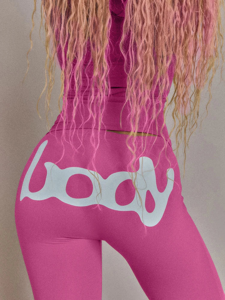 Weird Puss Letter Print Tracksuit 2-Piece Set Women Hooded Jacket+Leggings Matching Stretch Street Casual Sporty Slim Outfits