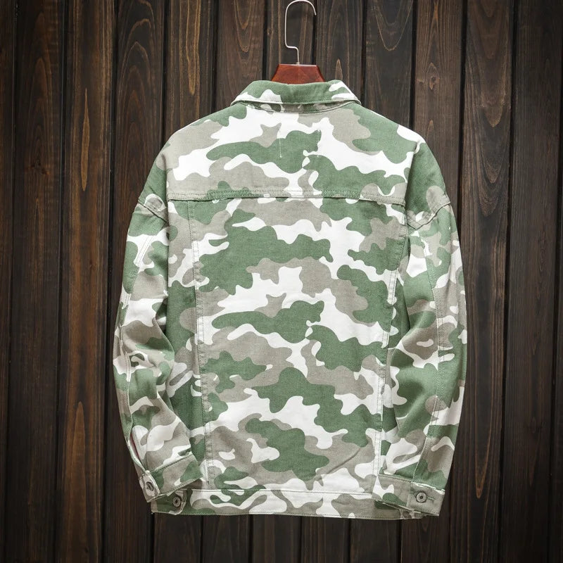 2025 New Men's Camouflage Printed Denim Jackets Spring Autumn Long Sleeve Lapel Button-up Casual Jean Coats Fashion Men Clothing