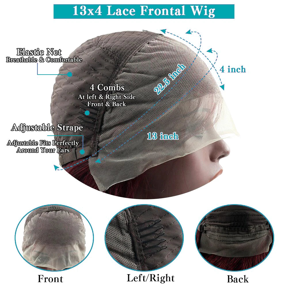 Burgundy Bob Wig Human Hair 13x4 Frontal Lace Straight 99J Short Human Hair Wigs Red Wig Front Human Hair Wig Colored Human Hair