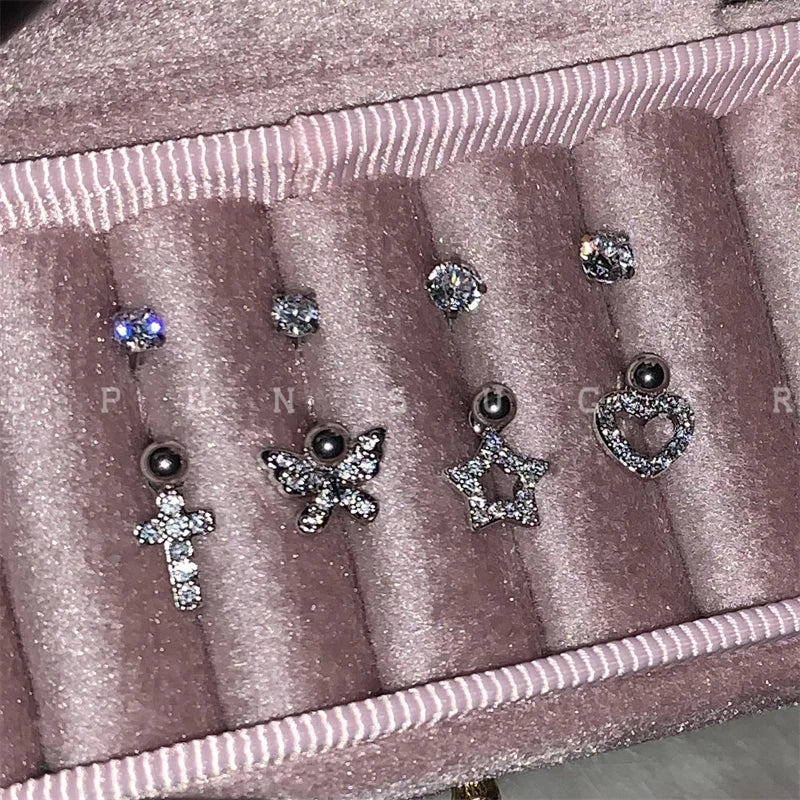 U-shaped Rhinestone 316L Stainless Steel Ring Ear Bone Nail for Women Love Hreat Butterfly Earrings Y2K Hottie Jewelry