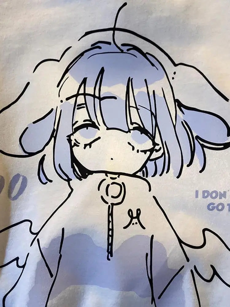 Harajuku Anime Girl Design Womens Sweatshirts Couples Kawaii Hoodie Comfortable Crewneck Clothes All-Match Fleece Streetwear