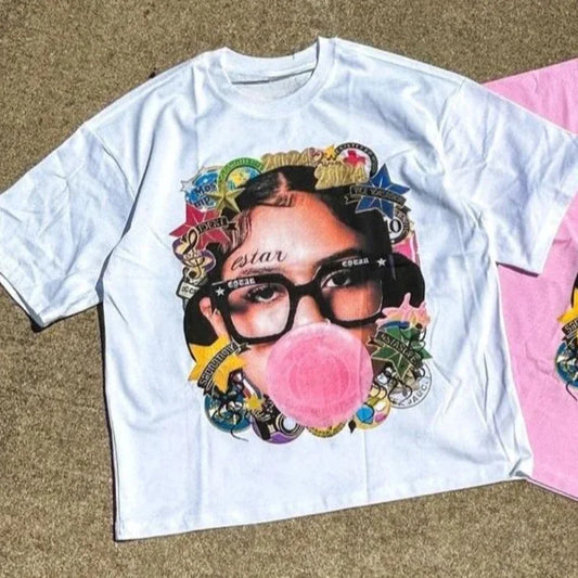 New Harajuku Couple Cartoon Pattern Graphic T Shirts Hip Hop Goth Oversized T Shirt Loose Round Neck Short Sleeved Streetwear