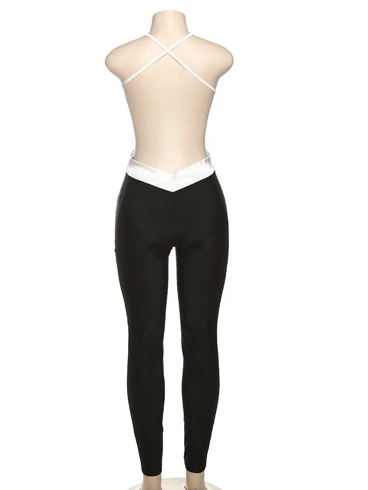Sexy Backless Jumpsuit Women Sleeveless Cross Ruched Wrap Straps Midnight Coquette