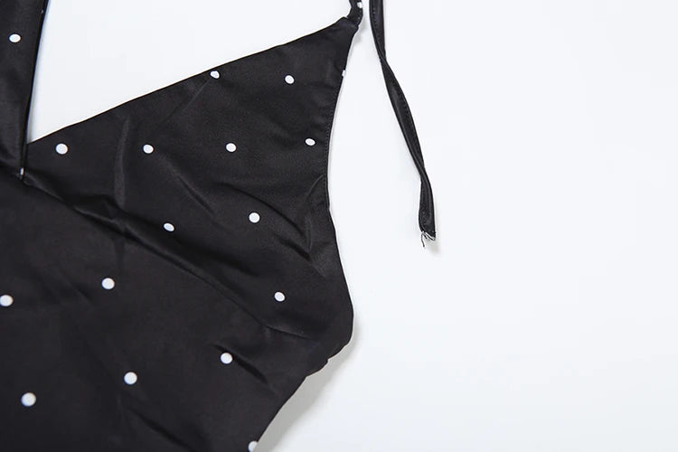 Weird Puss Polka Dot Print Tank Tops Women V-Neck Halter Lace-Up Backless Sleeveless Skinny Sexy Daily Street Summer Basic Vest