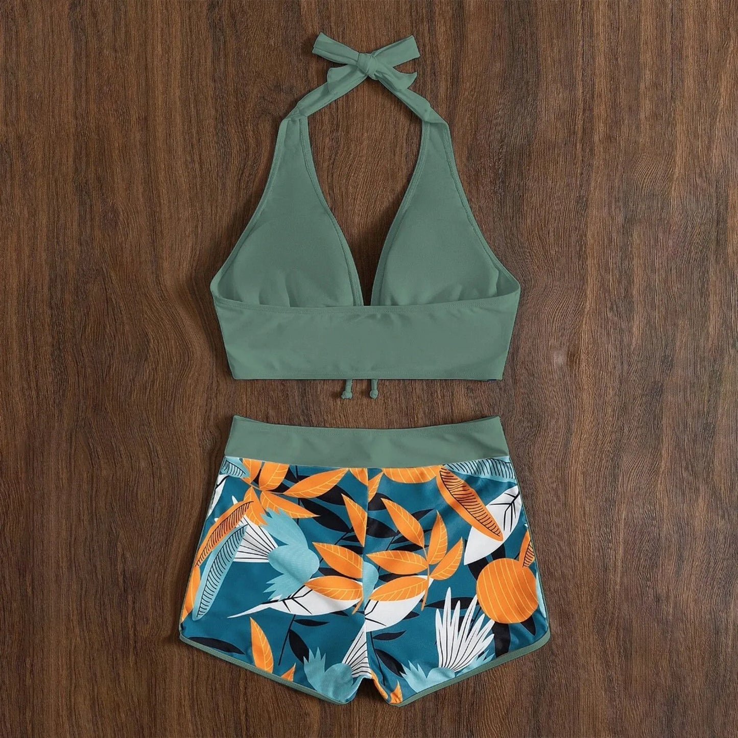 Shorts Bikinis Set  High Waist Swimsuit Women Swimwear  Plant Print Bathers Bathing Swim Suit Beachwear