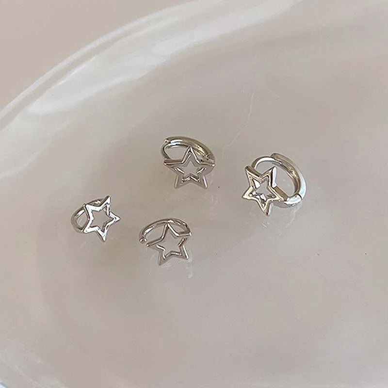 Y2K Style Hollow Pentagonal Stud Earrings for Women Personalize Star Asterism Round Ear Buckle Metal Accessories Fashion Jewelry