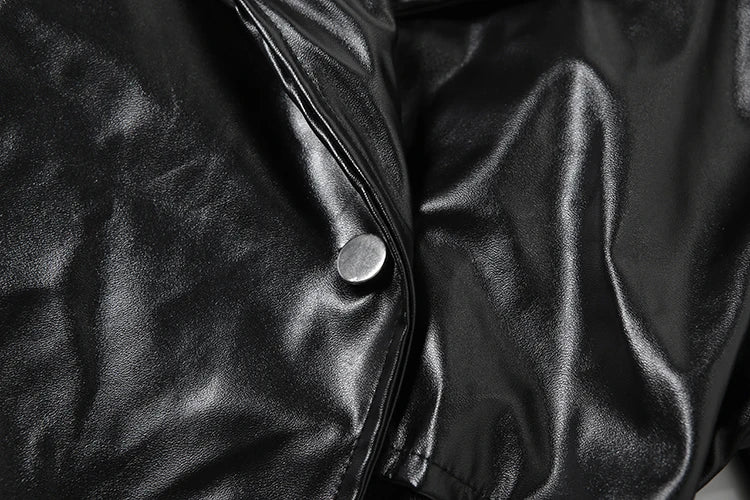 Weird Puss Faux Leather Crop Jacket Women Cross Neck Hipster Single Button Irregular Fall Trend Wild Basic Sexy Streetwear Coat