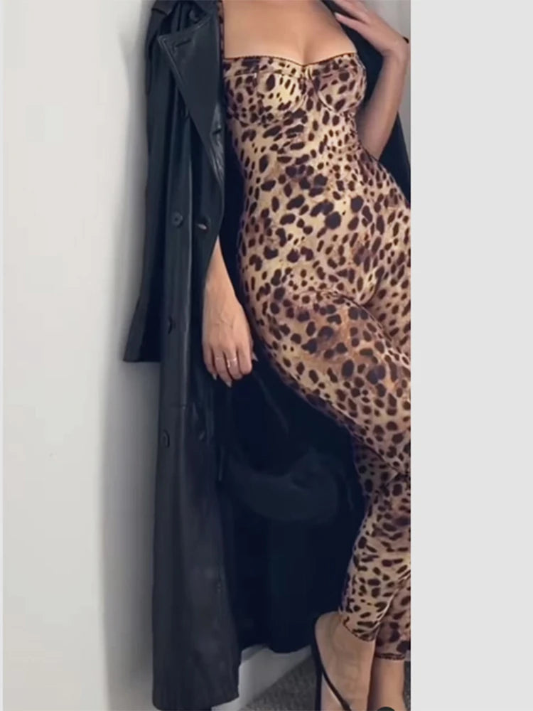 Weird Puss Sexy Jumpsuit Women Sleeveless 2025 Sexy Trend Leopard Print Sleeveless Street Fit Stretch Activity Workout Overalls