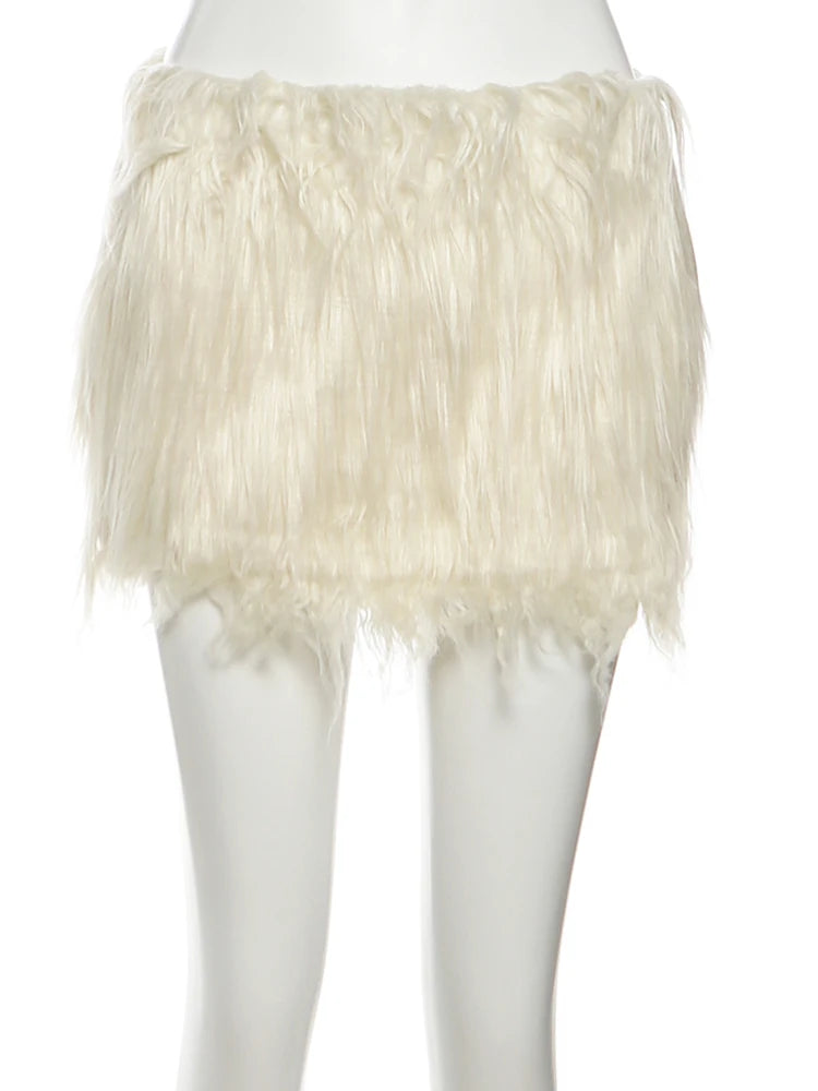 Weird Puss Sexy Elegant 2-Piece Set Women Elastic Y2K Patchwork Tube Tops+Fur Peach Hip Skirts Matching Midnight Party Clubwear