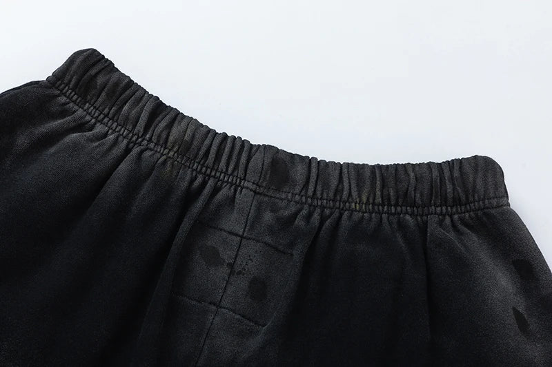 RRR123 2024 New Sports Shorts Heavyweight Washed Graffiti Print Vintage Drawstring Capris Casual High Street Loose Curled Y2K