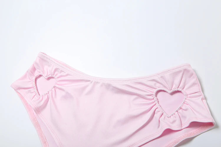 Weird Puss Heart Hollow 2 Piece Set Women Simple Vacation Camisole+Panties Beach Style Matching Stretch Street Comfortable Suit