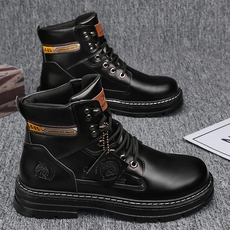 Lace-UP Leather Shoe's for Men Work Safety Mid-top