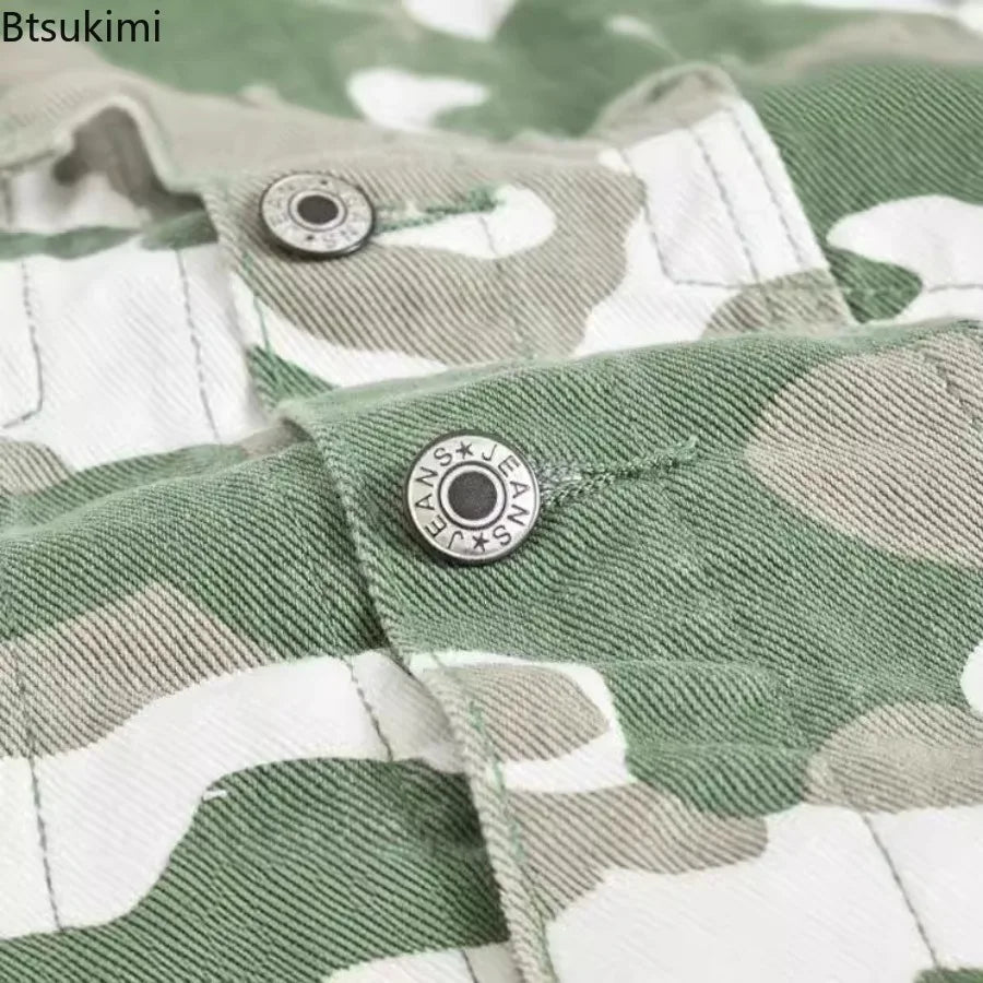 2025 New Men's Camouflage Printed Denim Jackets Spring Autumn Long Sleeve Lapel Button-up Casual Jean Coats Fashion Men Clothing