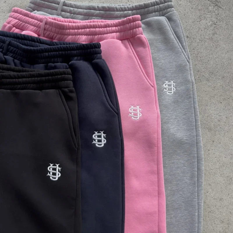 Fashion Embroidery Casual Slim Pants Y2k Street Wearing Solid Color Sport Pants Men And Women Couple Straight Leg Pants Hot