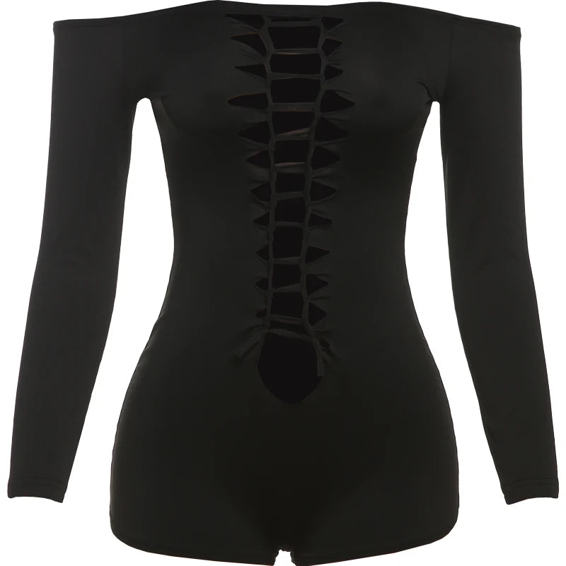Weird Puss Hollow Knot Playsuit Women Slash Neck Summer Sexy Exposed Coquette Skinny Hottie Midnight Club Party Stretch Romper