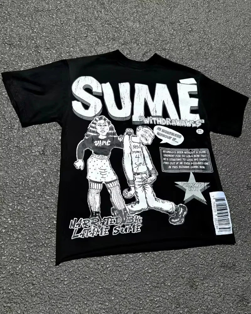 High Street Retro Fashion Anime Letter Print T-shirt for Men Y2k Goth Harajuku Hip Hop Fashion Couple Casual Oversized Shirt