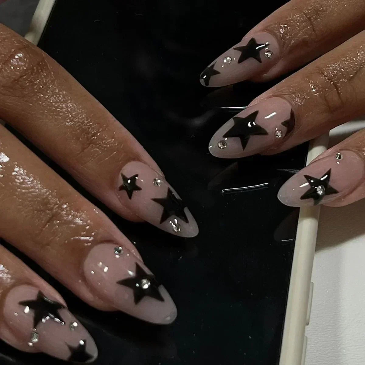 24pcs French Almond Press on Nails Leopard Print False Nails 3D Bow Wearable Stick-on Nails Fake Nail Uñas Накладные Ногти 네일팁