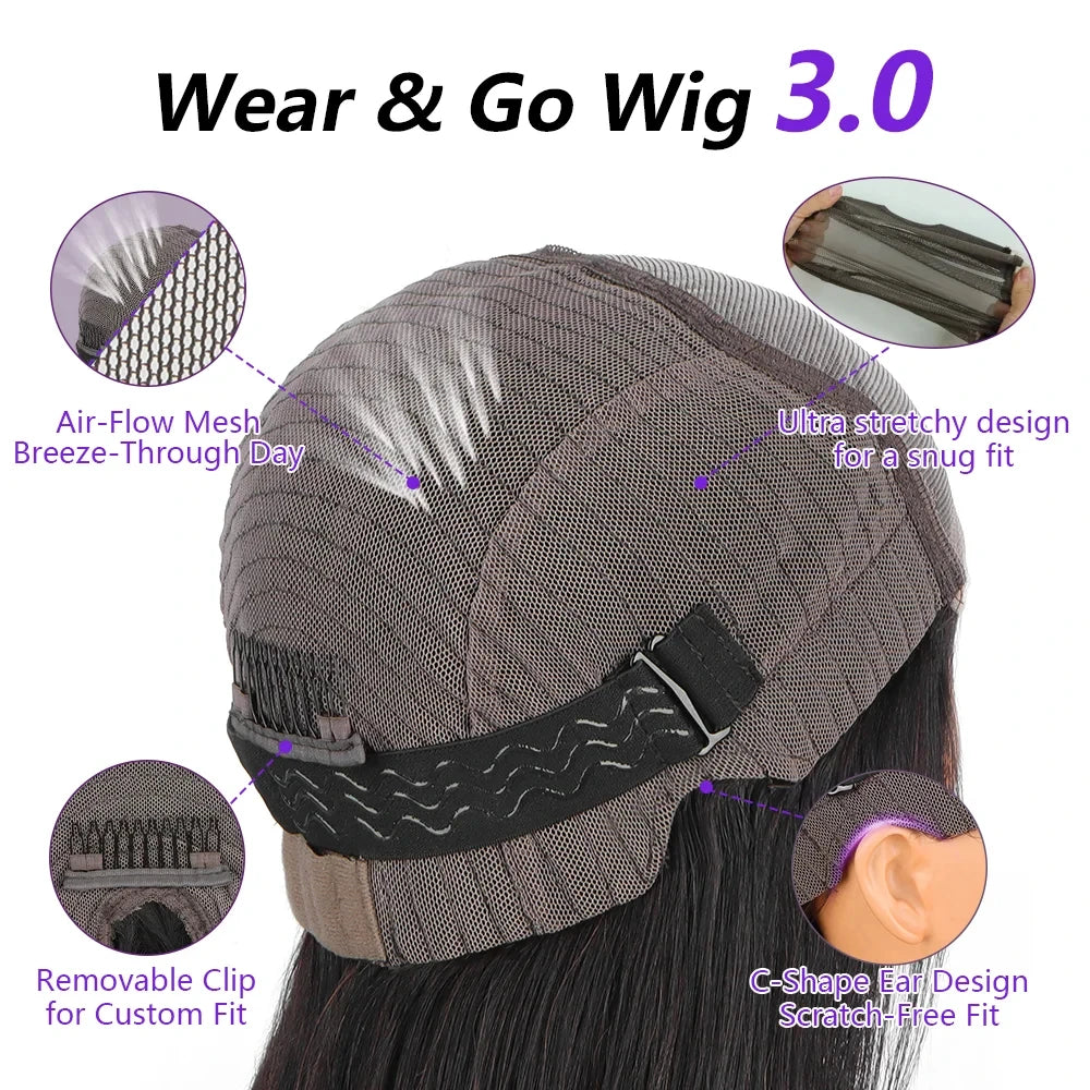No Silk Human Hair 30 Inch HD Lace Wigs Straight Pre Cut 5x5 4x4 Glueless Closure Lace Human Hair Wigs 200% Wear And Go Wig