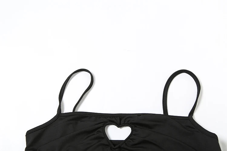 Weird Puss Heart Hollow 2 Piece Set Women Simple Vacation Camisole+Panties Beach Style Matching Stretch Street Comfortable Suit