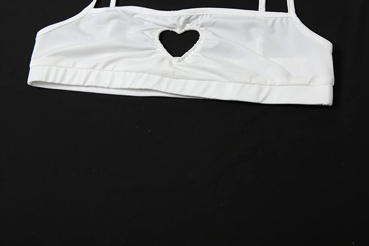 Weird Puss Heart Hollow 2 Piece Set Women Simple Vacation Camisole+Panties Beach Style Matching Stretch Street Comfortable Suit
