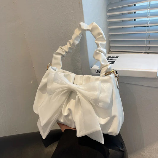 Fashion Casual Handbags For Women Cute Bow Black White Blue Kahki PU Handbags Trendy Daily Shoulder Underarm Bags bolsa feminina