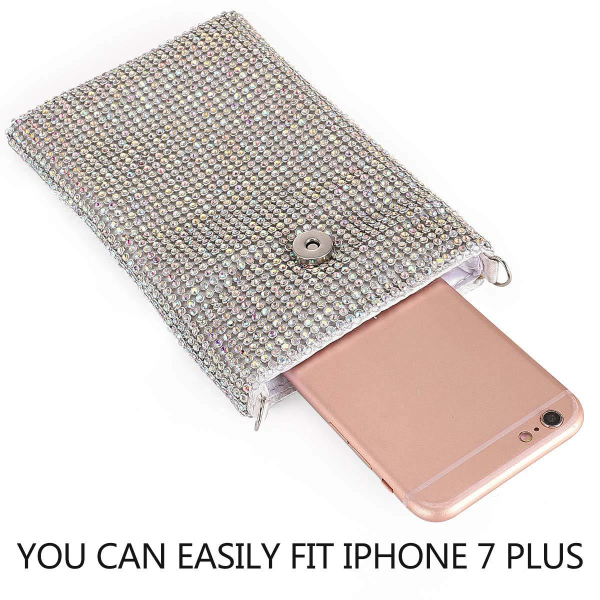 Shiny rhinestone mobile phone wallet, metal chain shoulder lipstick mini bag, dinner party ball messenger bag