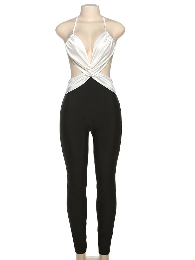 Sexy Backless Jumpsuit Women Sleeveless Cross Ruched Wrap Straps Midnight Coquette