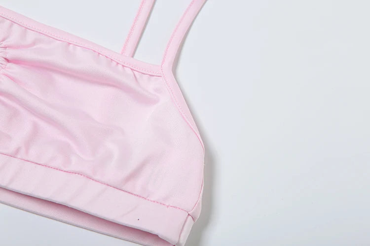 Weird Puss Heart Hollow 2 Piece Set Women Simple Vacation Camisole+Panties Beach Style Matching Stretch Street Comfortable Suit