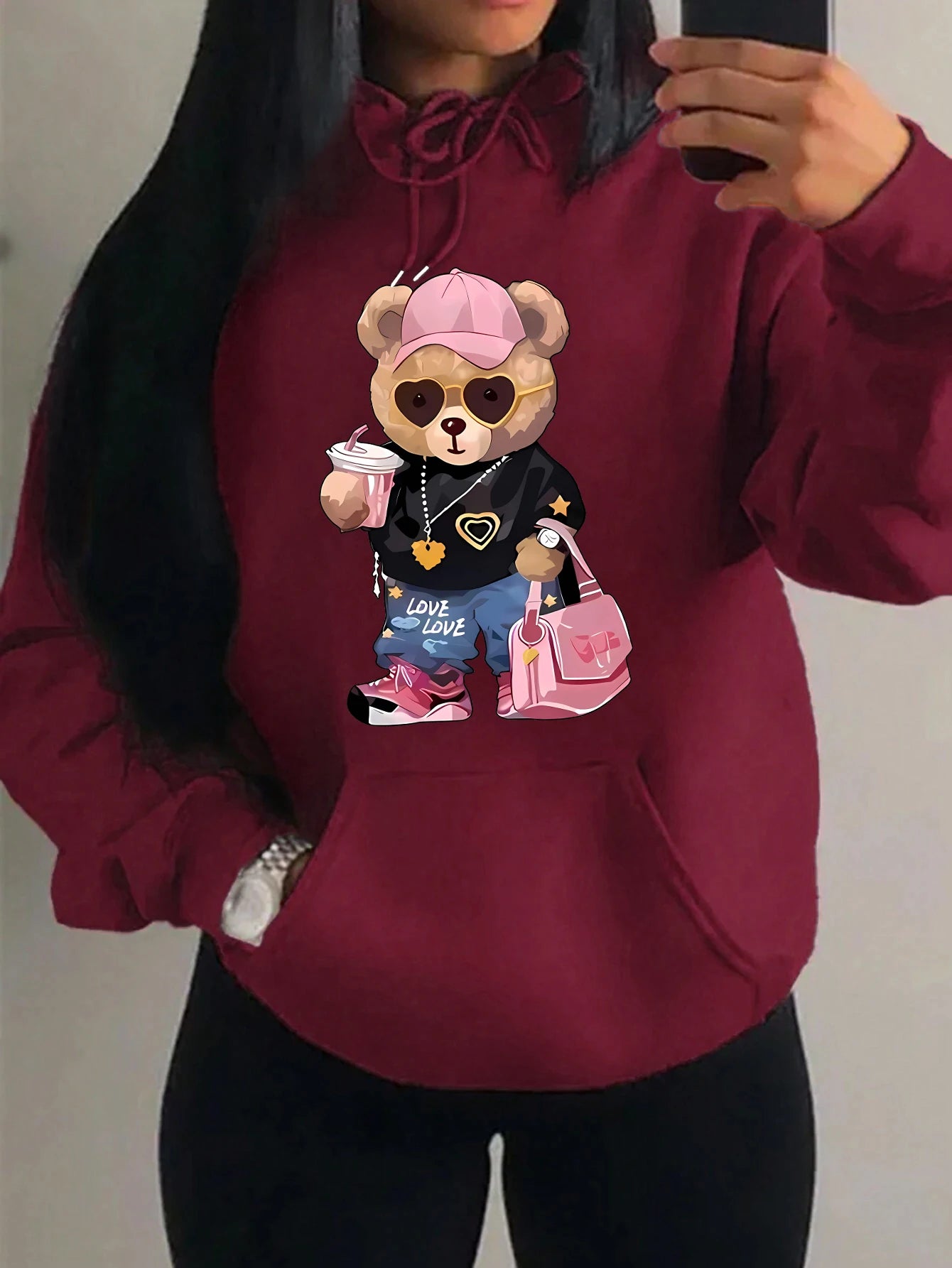 Cool Bear Sister Pattern Creative Design Women Clothes Creativity Fleece Hoodie Harajuku Pocket Pullovers Funny Autumn Hoody