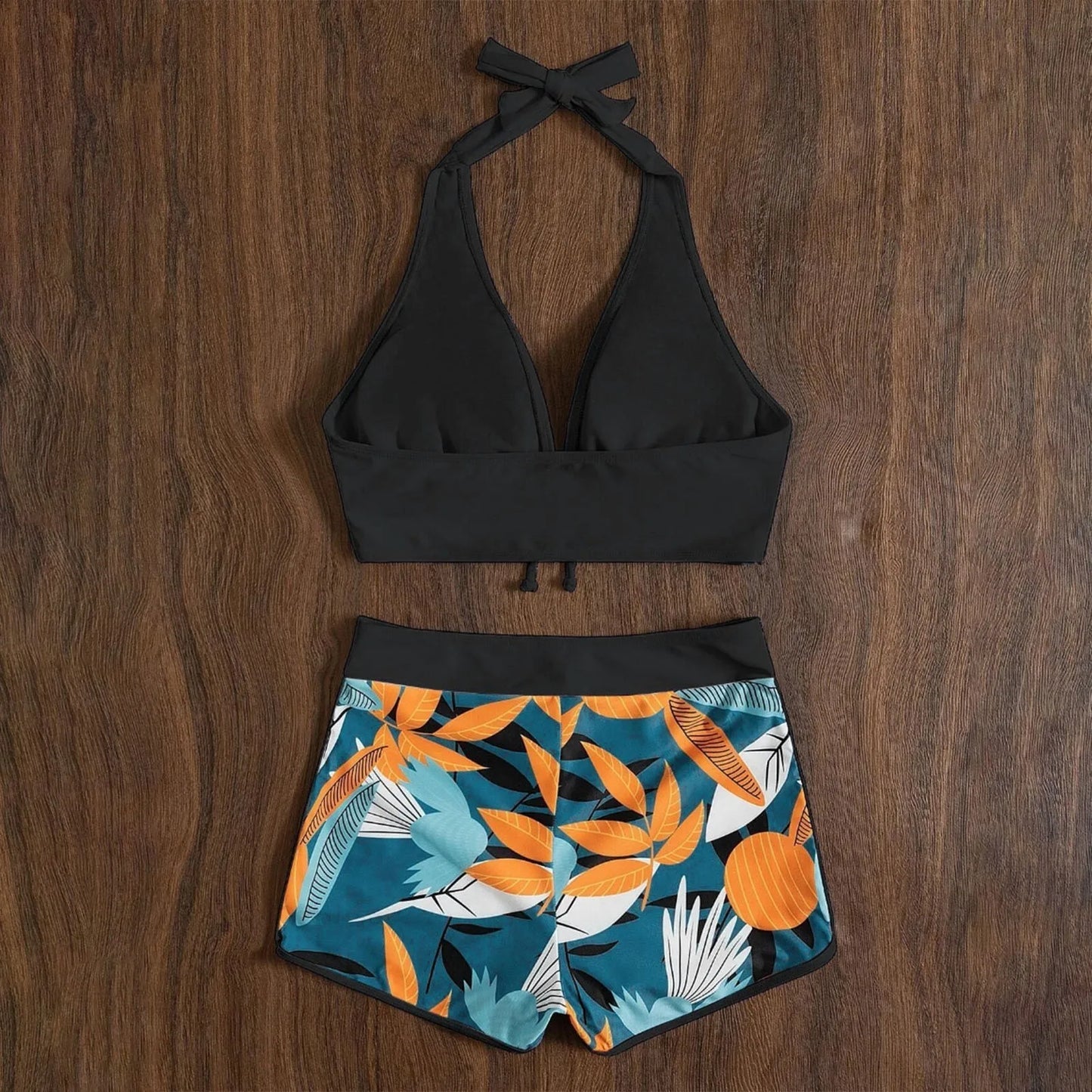 Shorts Bikinis Set  High Waist Swimsuit Women Swimwear  Plant Print Bathers Bathing Swim Suit Beachwear