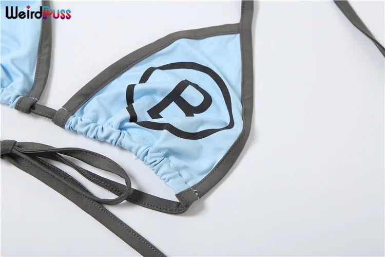 Weird Puss Beach Vacation 3Piece Set Women Letter Print Sexy Summer Bra+Bandage Briefs+Skirts Hipster Midnight Matching Clubwear