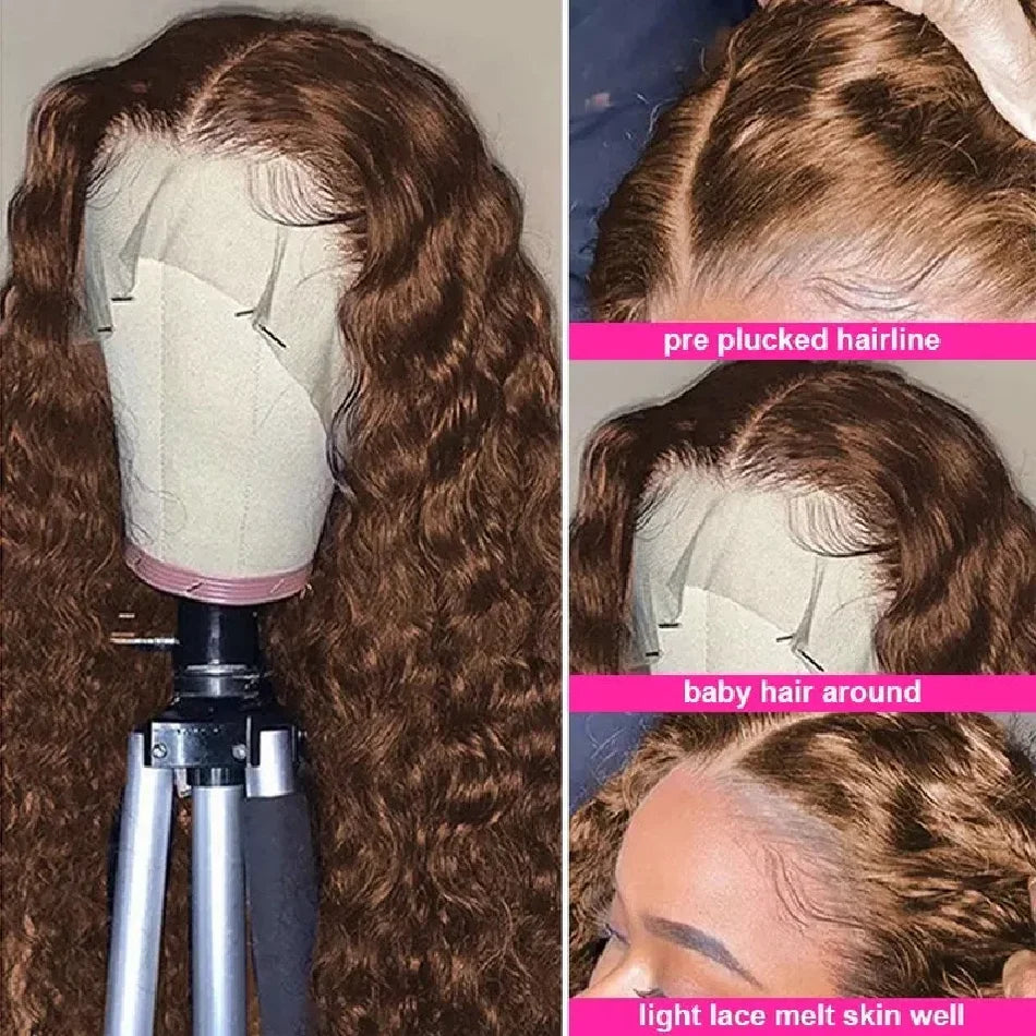 Deep Wave Frontal Wig 13x6 Hd Lace 30 Inch Chocolate Brown 13x4 Curly Lace Front Human Hair Water Wave Brazilian Wigs For Women