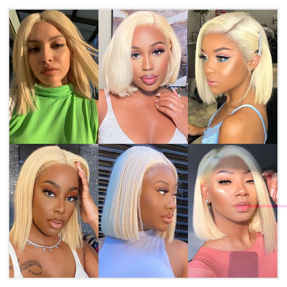 Sliver Grey Short Bob Human Hair Wigs 13x6 613 Blonde Bob Wig Transparent Lace Frontal Wig Bone Straight Brazilian Remy Hair Wig