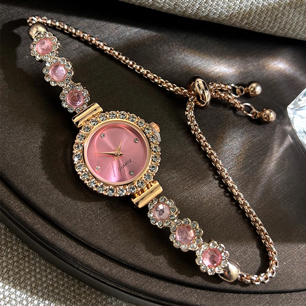 Foreign trade chalcedony bracelet watch set with diamond light luxury live new fashion quartz watch pull diamond women's watch