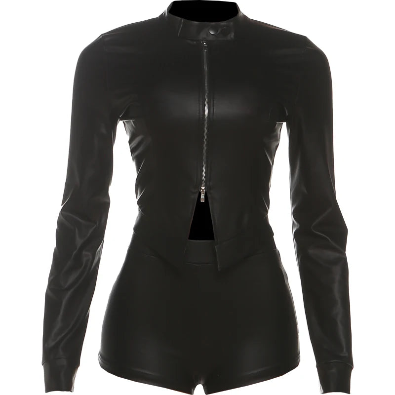 Weird Puss Hipster 2-Piece Set Women Tracksuit Trend Zip Stand Collar Jacket+Bike Shorts Matching Activity Hottie Street Outfits