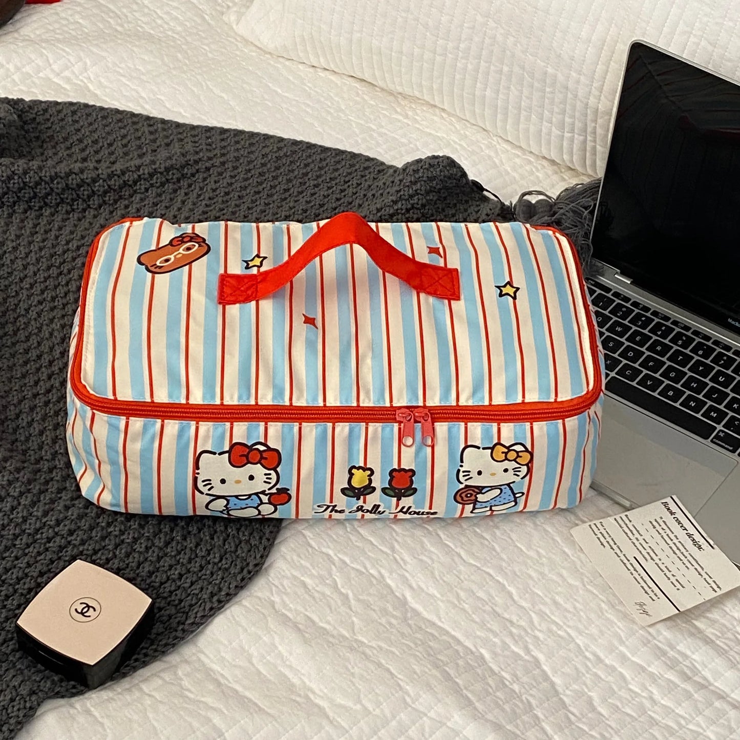 Striped Cat Travel Organizer Bag Portable Luggage Storage Pouch For Trip Business Hand Carry Cosmetic Case
