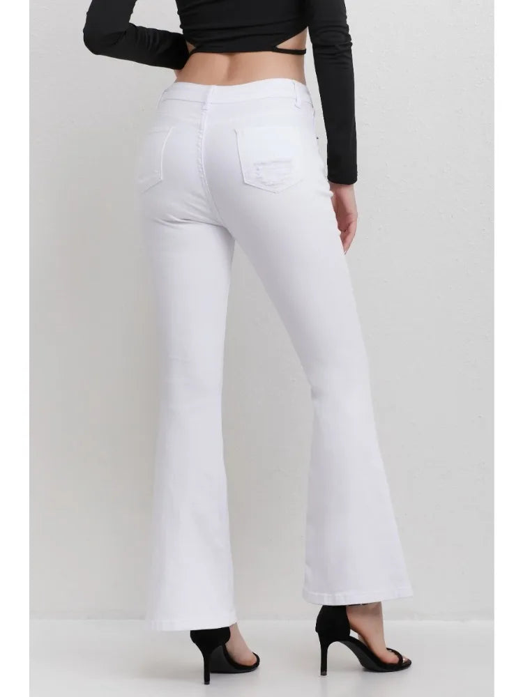Ladies White jeans, Trousers High waisted  Distressed Flare Leg Fashionable Jeans Street style Outfit