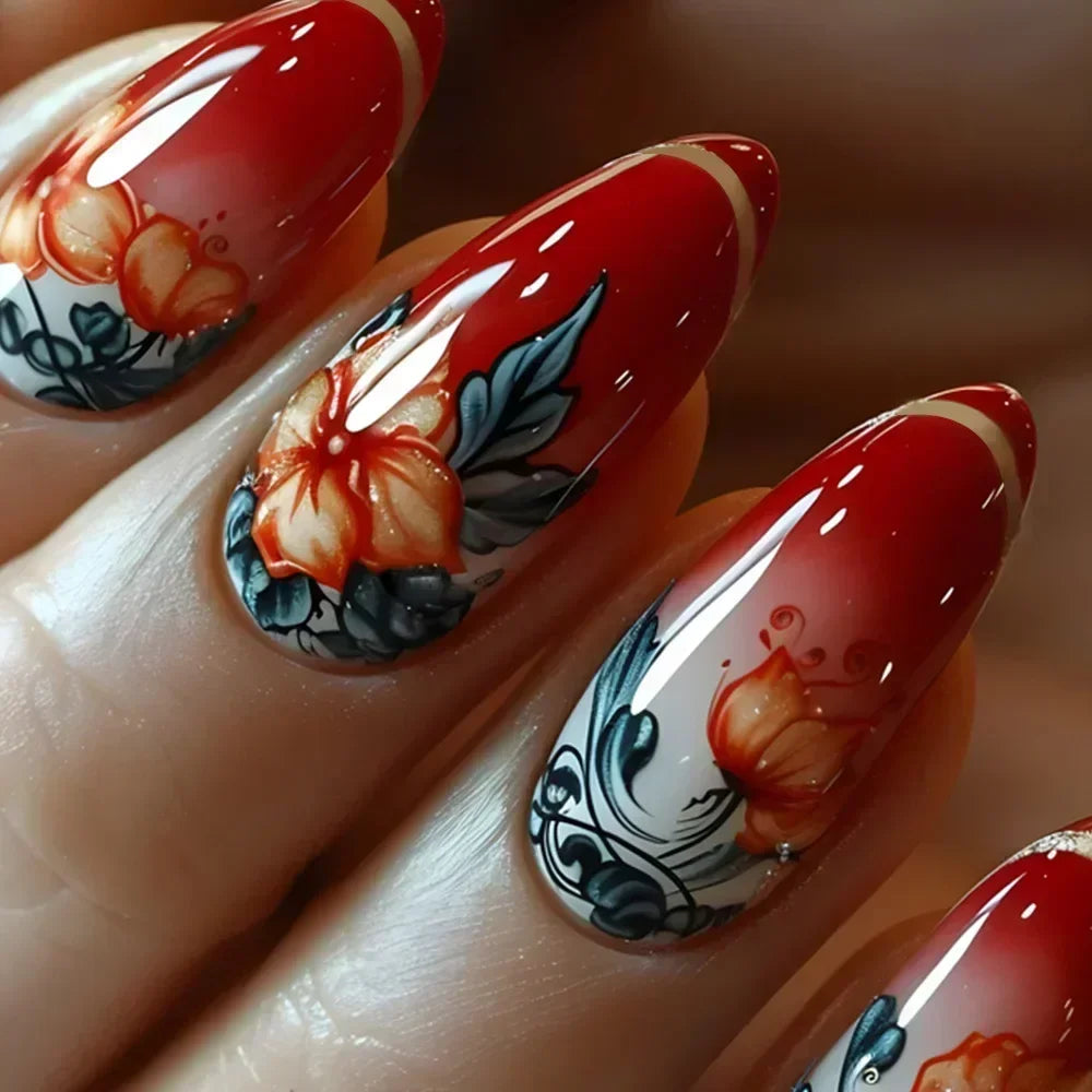24pcs French Almond Press on Nails Leopard Print False Nails 3D Bow Wearable Stick-on Nails Fake Nail Uñas Накладные Ногти 네일팁