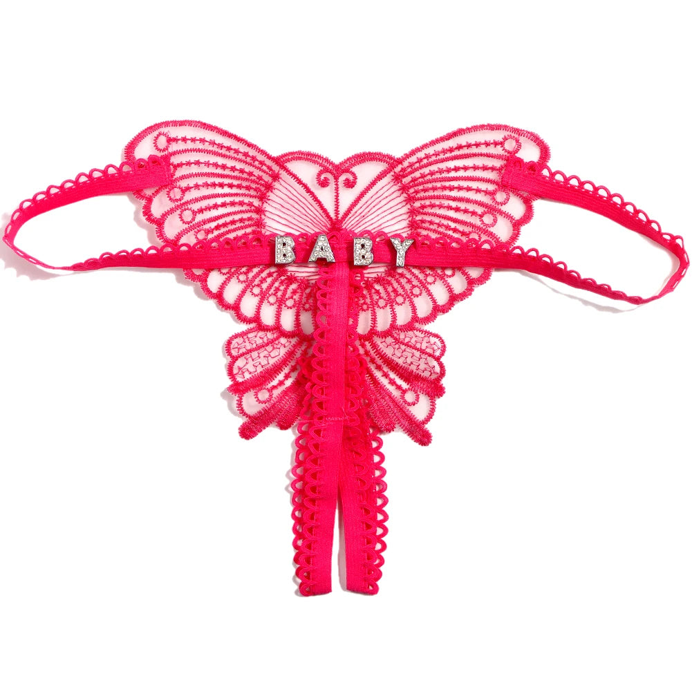 Sexy Butterfly Lace Panties Custom Name Crystal Letter Underwear Thong Transparent Lingerie Personality Girls Intimates Gift
