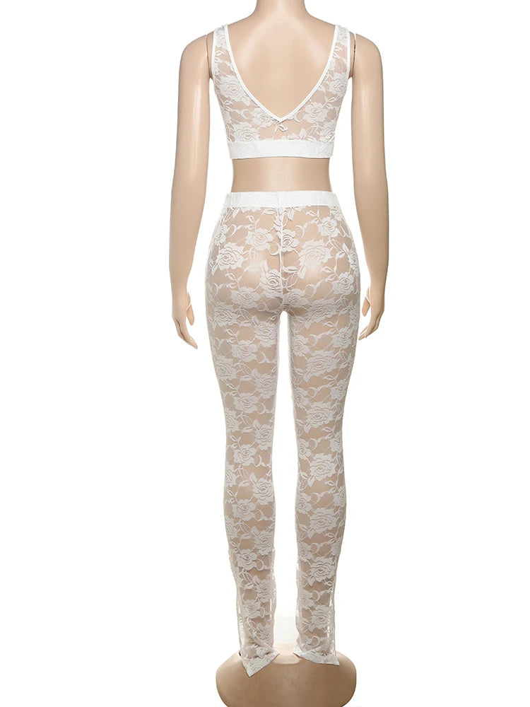 2 Piece Set, lace Coquette Wide Belt Tank Tops+Leggings